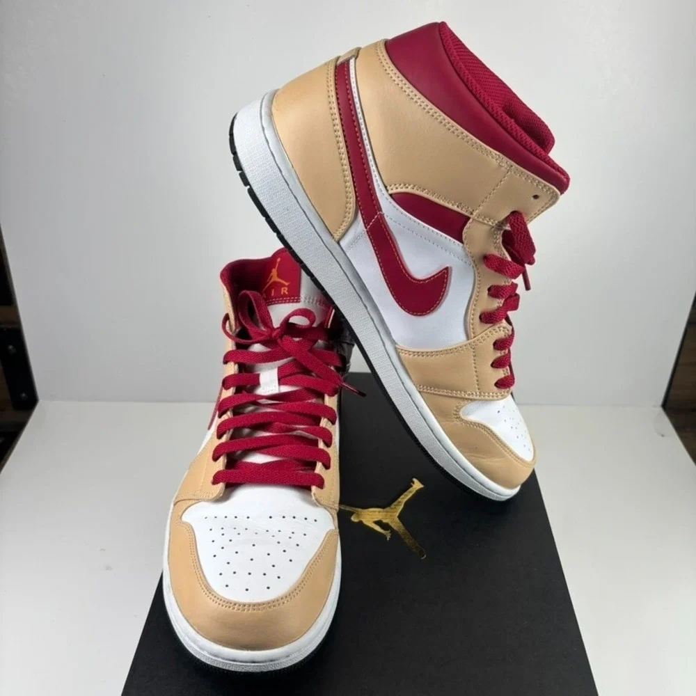 Nike Air Jordan 1 Mid Men's 13 White Onyx/Light Curry Basketball Shoe 554724-201